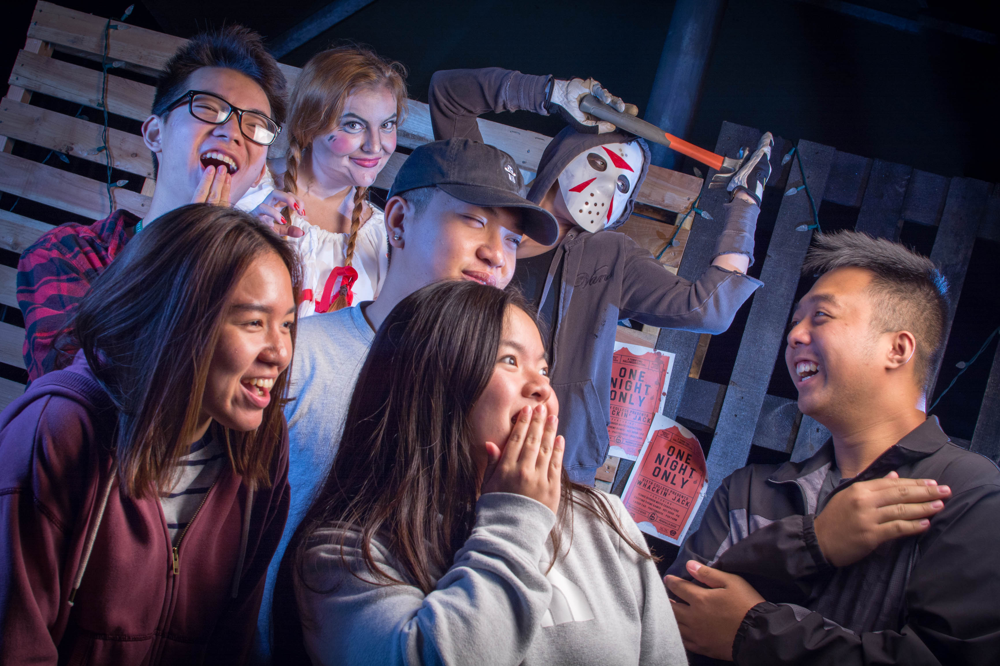 Students being scared by people in scary costumes