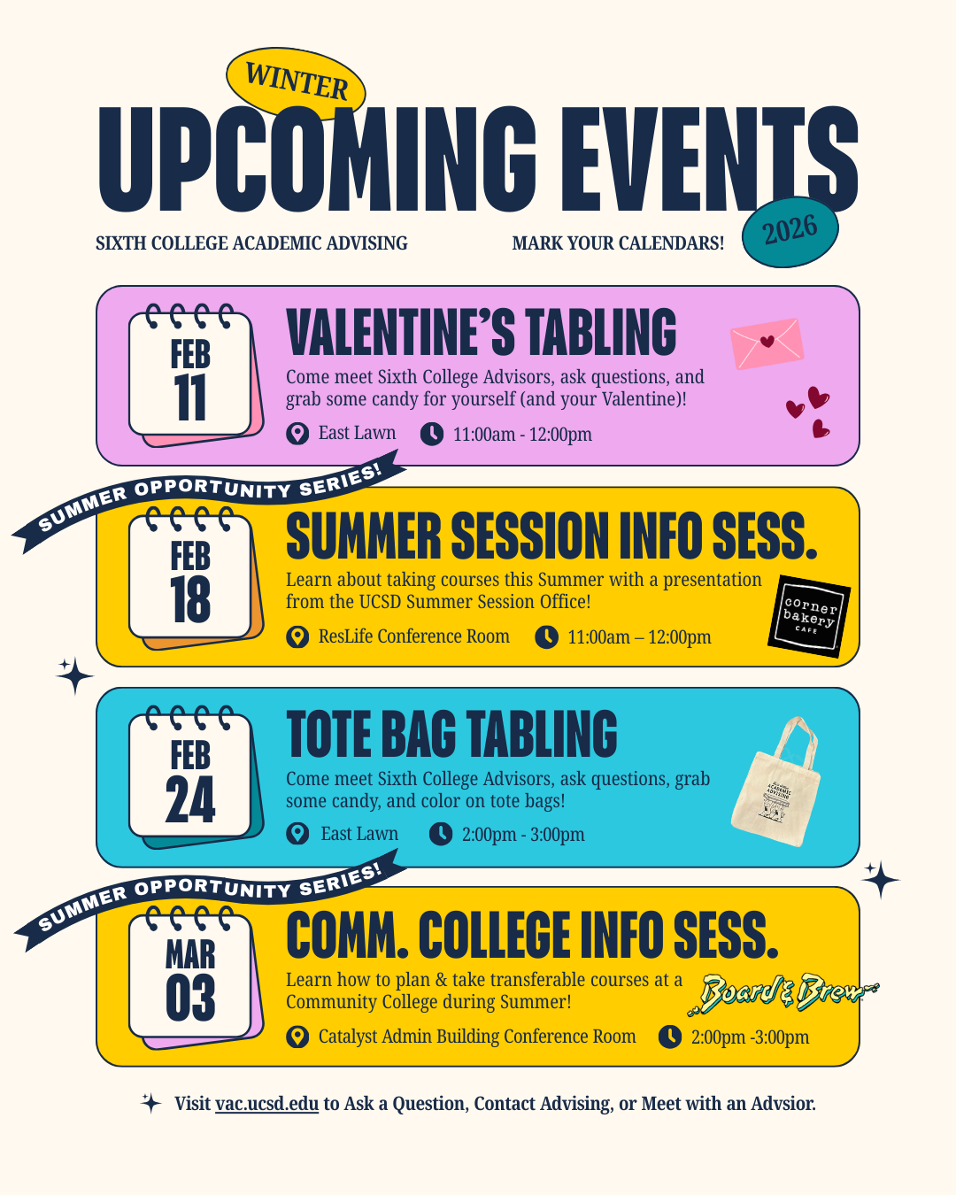 Winter 2026 Workshops & Tabling